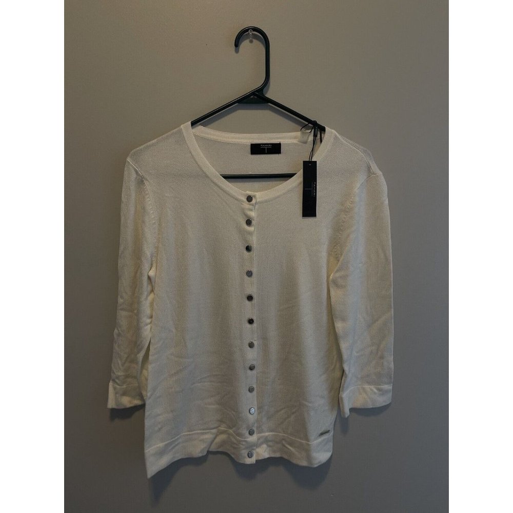 t tahari womens Knitted button up sweater cardigan Ivory White NWT MSRP $68